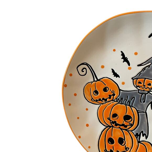ELI & ANA Halloween Salad Plates 8in Bats Pumpkins Scarecrow Set of 2 New - Picture 6 of 9
